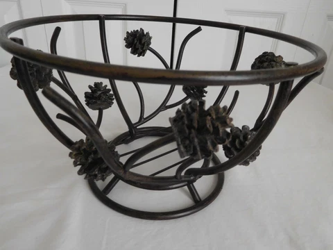 Wrought Iron PINECONE OPEN decorative fruit etc BOWL Artisan crafted 10" dia 6"T Cover