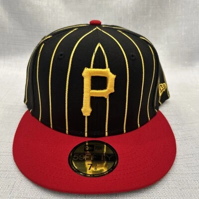 New Era x MLB Black Pittsburgh Pirates Pinstripe 59fifty Fitted Hat 7 3/8 - Image 1 of 4