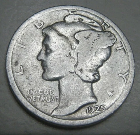 1925 S Mercury Dime circulated 90% Silver  Good  , Average circulated Cover