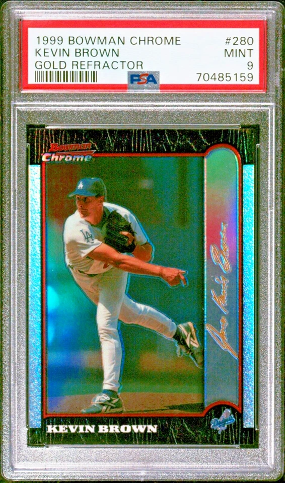 1999 BOWMAN CHROME GOLD REFRACTOR #280 KEVIN BROWN DODGER PSA 9 MINT POP 2 NO 10 - Image 1 of 2