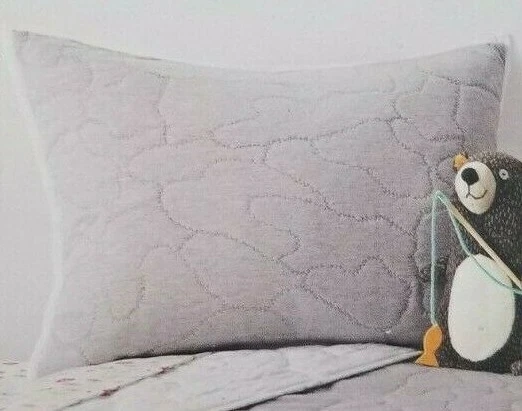 Pillowfort 2 Pc Jersey TWIN Quilt Sham Set Gray with White Trim