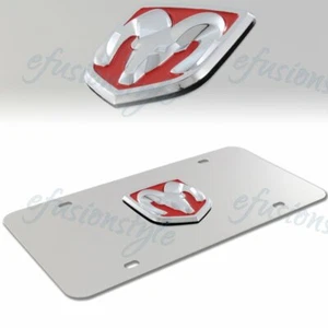 AUTÉNTICO 3D DODGE RAM Logotipo Espejo Frontal Rojo Acero Inoxidable Marco de Placa - Imagen 1 de 3