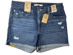 Levis Women’s Mid Length Hypersoft Shorts Medium Wash Size 8 waist 29 - Picture 1 of 5