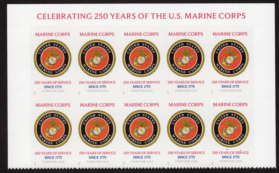 Scott #6011 US Marines 250th Anniversary Title Block of 10 Forever Stamps - MNH - Image 1 of 1