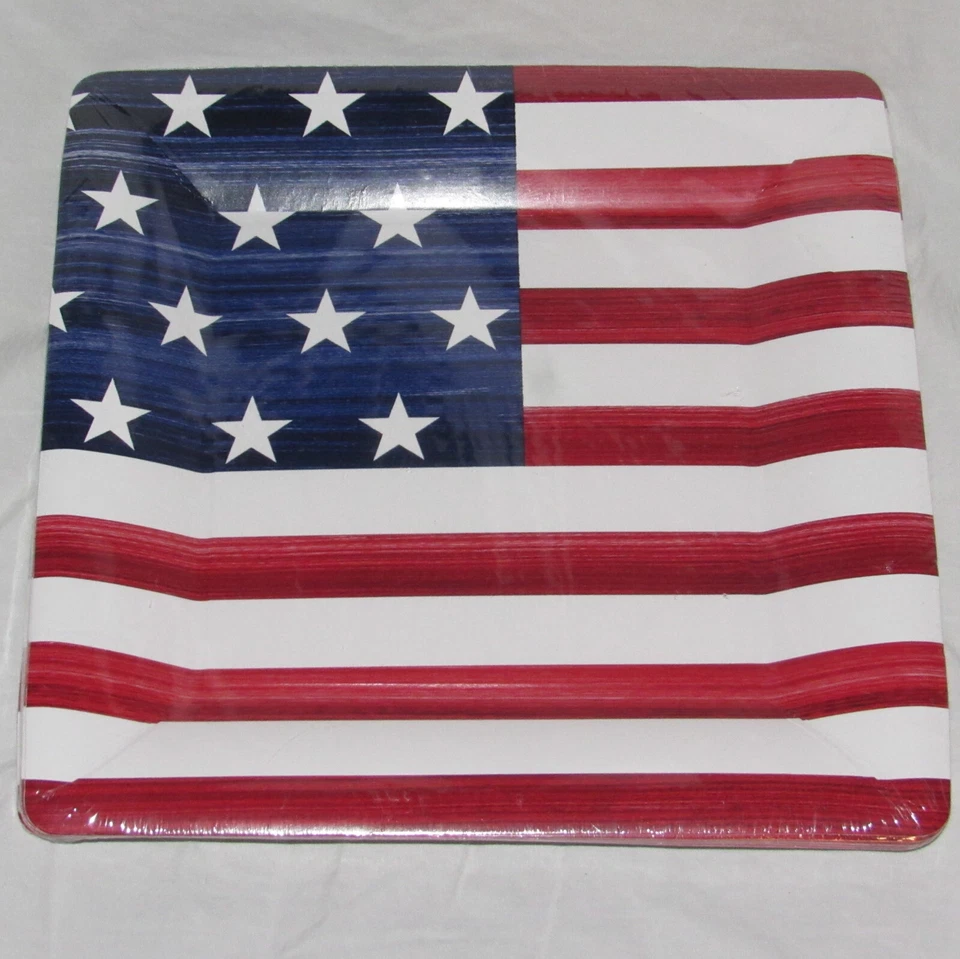 PPD Paper Products Design American Flag USA Buffet Weight Dinner Plates 10" - Image 1 of 4