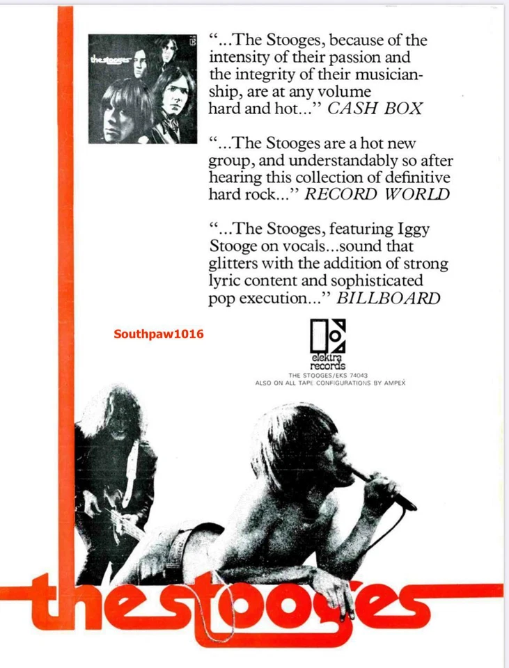 1969 Iggy Pop/The Stooges Elektra Records Music Industry Promotional Reprint Ad - Image 1 of 1