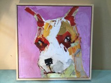 Original Abstract Dog Portrait Framed Oil On Canvas 