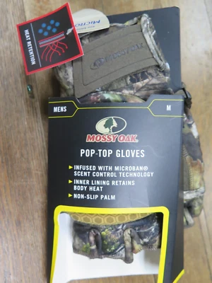 Mossy Oak pop Top Gloves Size Medium Camo Scent Control Heat Retention New - Image 1 of 4