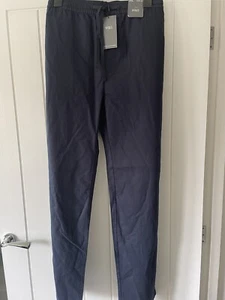 M&S Mens Pull On Linen/cotton Blend Trousers Size 2XL Long Leg Navy - Picture 1 of 3