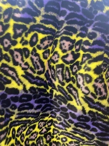 Lila/gelb farbig Leopard gepunktet Shaggy Kurzflor Kunstfell Stoff Meterware - Bild 1 von 1