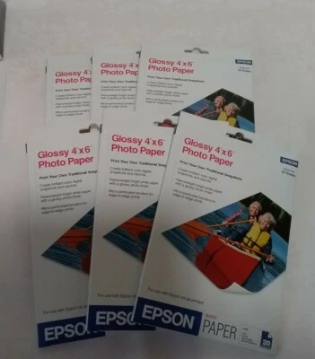 6- NEW SEALED Epson Glossy Photo Paper 4" x 6" S041134 20 Sheets -120 Sheets  - Image 1 of 4