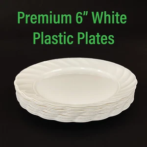 Premium disposable Plastic Party Plates White 6" Reusable - Picture 1 of 4