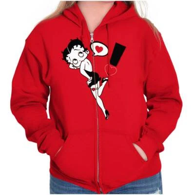 Betty Boop Vintage Retro Cartoon Heart Love Womens Zip Hooded Sweatshirt Hoodie - Image 1 of 4