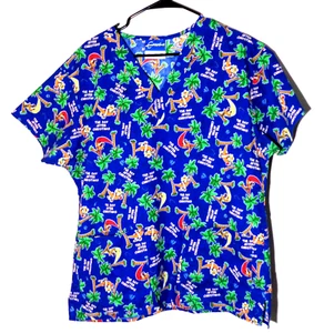 Men's Christmas Scrub Top (Santa/Rudolph) By Crest-Size Medium (FREE SHIPPING!) - Picture 1 of 8