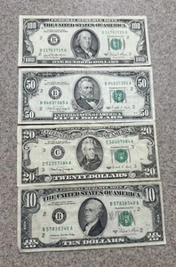 1990 Or 1981 One Hundred Dollar New York, $50 Bill ,$20 Bill And $10 Bill - Picture 1 of 5