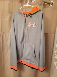 Men's UNDER ARMOUR Storm Grey Orange Liner UA Scrambler Hybrid Full-Zip Hood XL - Picture 1 of 9