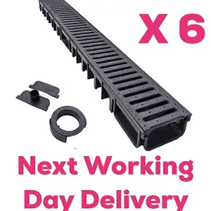 6 Shallow Drainage Channel 1m Black 50mm Deep With Kit - Picture 1 of 1