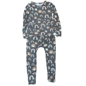 Pronto Set Pagliaccetto 3T 4T Dopo la Tempesta Arcobaleno Manica Lunga Pezzo Unico Bambù Grigio - Foto 1 di 9