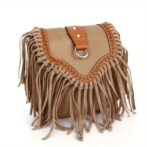 Western Cowgirl Fringe Purse Brown Leather W/Rear Zipper Pocket - Foto 1 di 2