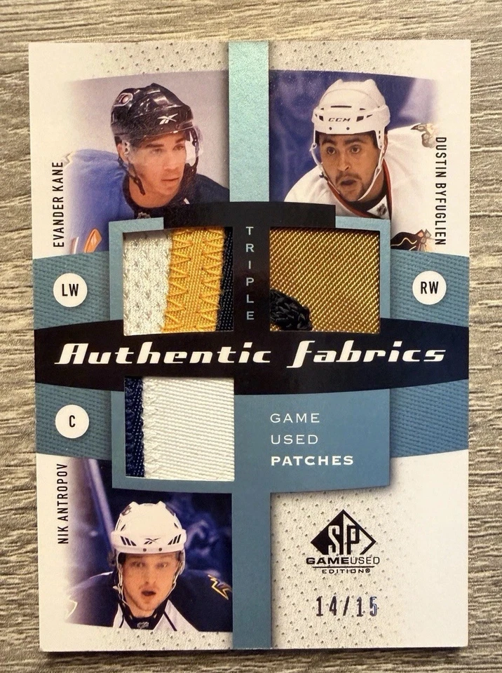 2010-11 SP Game Used Authentic Fabrics Triple Patch Kane/Byfuglien/Antropov /15 - Image 1 of 3