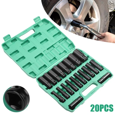 20PCS Deep Impact Socket Set 6 Point Metric 8 - 32mm 1/2 Inch Drive Heavy Duty - Image 1 of 4