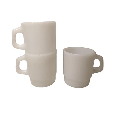 ANCHOR HOCKING 3 vintage mugs plain white milk glass oven proof USA retro set  - Image 1 of 4