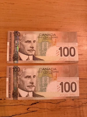 Bank of Canada 2004 $100 Hundred Dollars Lot of 2 Consecutive Notes UNC EJR - Image 1 of 2