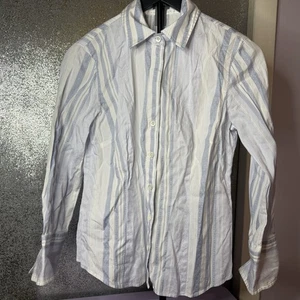 Ann Taylor Size 4 Blue & White Striped Button-Up Blouse Classic Vintage - Picture 1 of 3