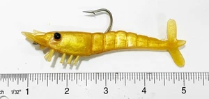 Bulk Quantity of 12 Artificial Shrimp Gold with Hook New Old Stock 4-1/4" - Picture 1 of 2