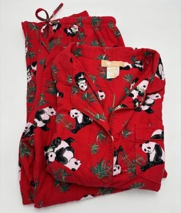 La Cera RN#70210 Womens Pajama Set Size Large Red Panda Bears Cotton Flannel - Picture 1 of 18