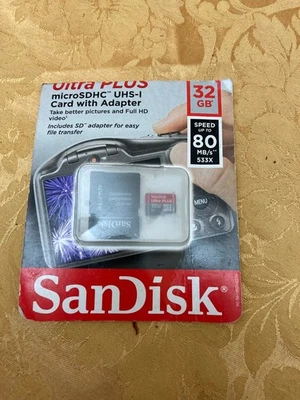 SanDisk - Ultra PLUS 32GB microSDHC UHS-I Memory Card with Adapter - Image 1 of 4