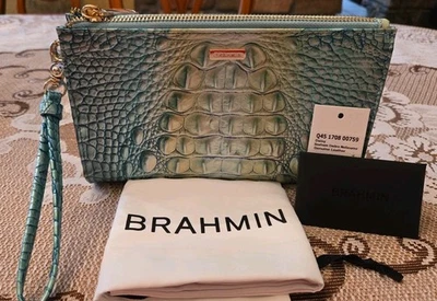 Muñequera Brahmin Melbourne DAISY Grande Cremallera SEAFOAM OMBRE Azul Aqua Verde  Foto 1 de 4