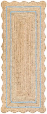 Scalloped Rug 100% Natural Jute Braided Carpet Modern Entryway Runner Area Rug - Image 1 of 4