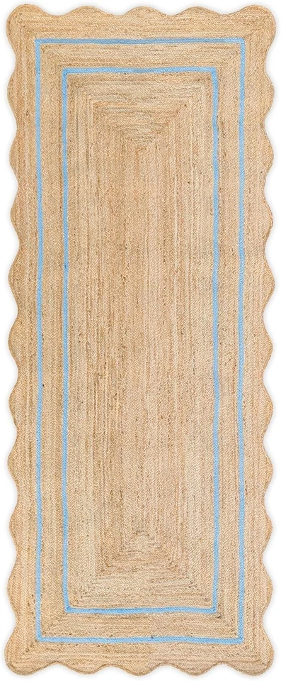 Scalloped Rug 100% Natural Jute Braided Carpet Modern Entryway Runner Area Rug - Image 1 of 4