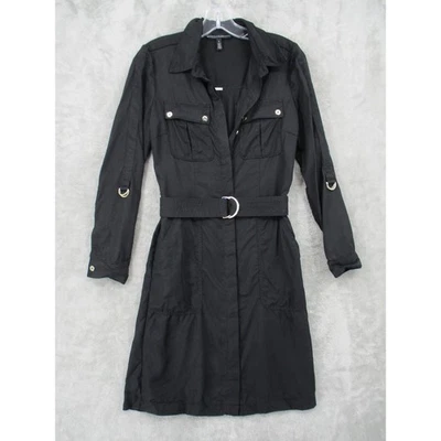 Vestido Camisa Casa Blanca Mercado Negro 2 Botones Utilitarios Frontales Cinturón Negro Foto 1 de 4