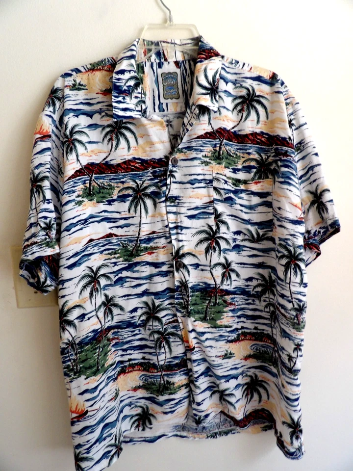 Мужская рубашка с коротким рукавом OCEAN CURRENT тропические пальмы на пуговицах размер L - Изображение 1 из 3