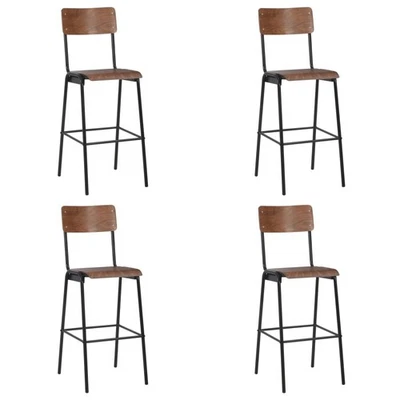 Bar Stools Set of 4 Brown Powder-Coated Steel & Solid Plywood 41.5x59x116.5cm UK - Image 1 of 4