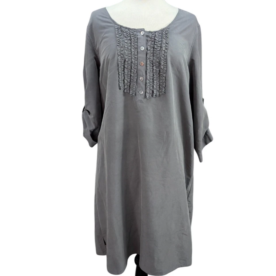 Camisa de vestir para mujer J. Jill túnica con lengüeta enrollable botón cambray frontal talla grande gris Foto 1 de 4