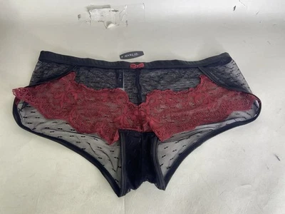 Adore Me Mujer Plus 1X 16-18 Hipster Ropa Interior Panty Negro Rojo Oscuro Encaje Malla Foto 1 de 4