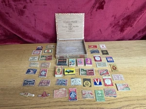eine Vintage Manila Prince Zigarrenkiste Holz 25 Coritas mit Streichholz Etiketten Schachteln x40 - Bild 1 von 17