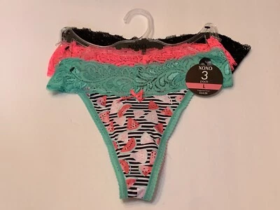 XOXO Conjunto De 3 Tanga Bragas Sandía Rosa Negro Encaje Cintura Mediana $24 Foto 1 de 2