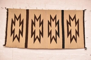 Tappeto Antico Navajo Tessile Nativi Americani Indiani Beige Tessitura 40x20 Vintage - Foto 1 di 12