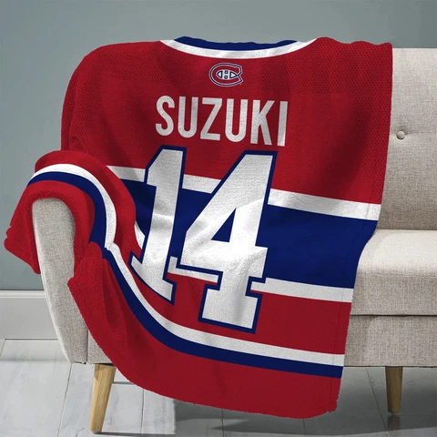 Sleep Squad Montreal Canadiens Nick Suzuki 60”x80” Raschel Plush Jersey Blanket Cover