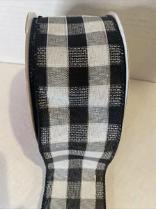 Holiday Time White Black And Silver Plaid 2.5" X40' Christmas Wired Ribbon NWT - Picture 1 of 6