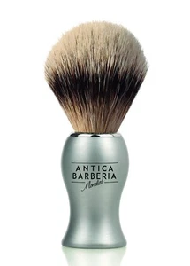 MONDIAL Antica Barberia cepillo de afeitar punta plateada pelo de tejado mango de aluminio Italia - Imagen 1 de 1