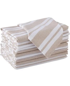 Encasa Tischdecke Servietten 12er Set mit Franca beige Streifen & Größe 17x17 Zoll - Bild 1 von 6
