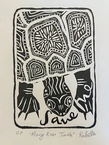 Artist Linocut print, Mary River Turtle, Gympie, Mary Valley, Tiaro, Maryborough - Picture 1 of 5