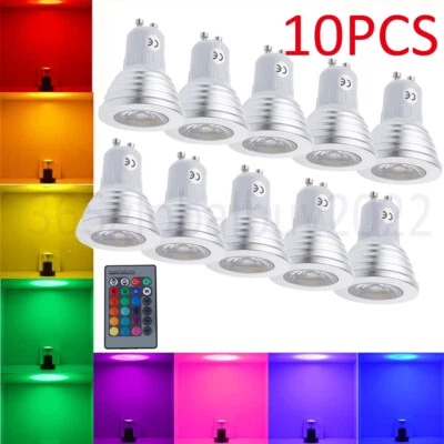 10PCS RGB GU10 LED Light Bulbs Spotlight Colour Changing Down Light 4W W/ Remote - Image 1 of 4