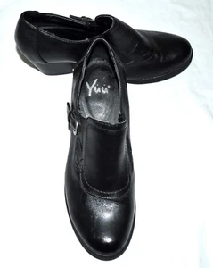 Yuu Maksim Black Faux Leather Side Buckle Womens Chunky Heels Loafers Size 8.5 M - Picture 1 of 10