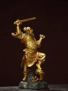 9" Antiguo Templo Budismo Tibetano China Tíbet Bronce Dorado Zhong Kui Estatua - Imagen 1 de 9